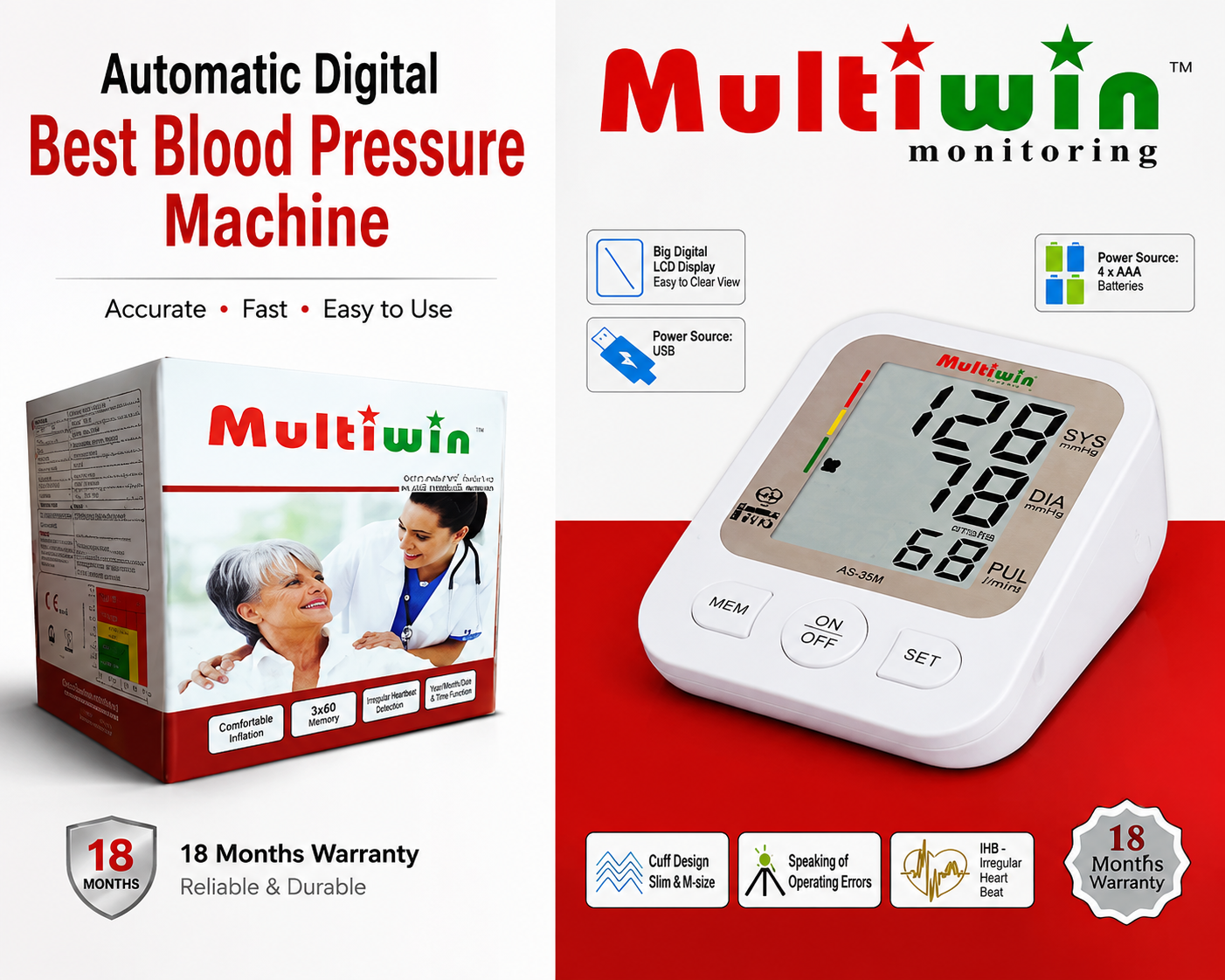 🩺 Multiwin Automatic Digital Blood Pressure Monitor